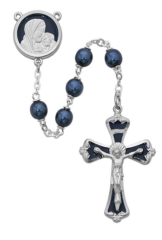 Mother And Child Blue Glass Rosary