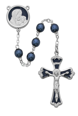 Mother And Child Blue Glass Rosary