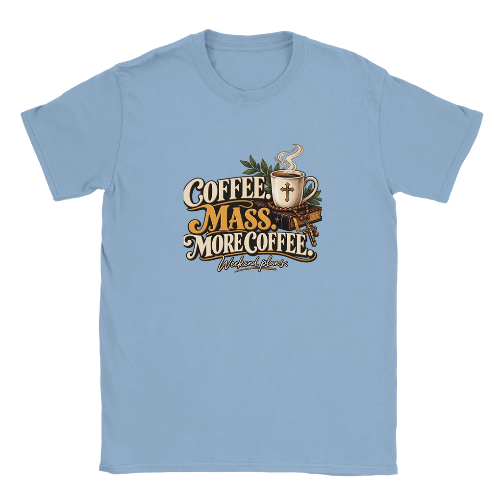 'Coffee. Mass. More Coffee' Catholic T-Shirt – CatholicShop.com