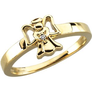 14K Gold .005 CT Natural Diamond Youth Angel Ring