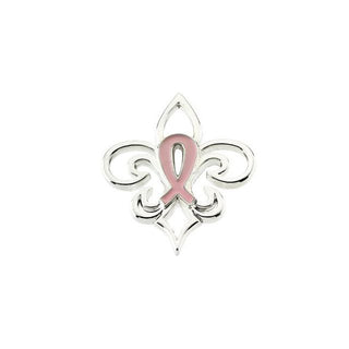 14K White Breast Cancer Awareness Fleur-de-Lis Lapel Pin