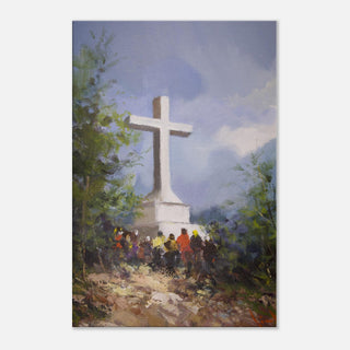 Hilltop Cross with Pilgrims Canvas Print - view 6