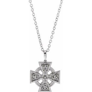 14K White Celtic-Inspired Cross 24" Necklace 