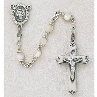 4MM Pewter Mother Of Pearl Rosary - SALE
