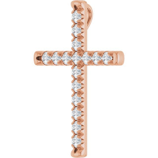 14K Rose 3/4 CTW Natural Diamond French-Set Cross Pendant