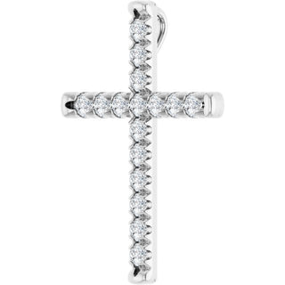 14K White 3/4 CTW Natural Diamond French-Set Cross Pendant