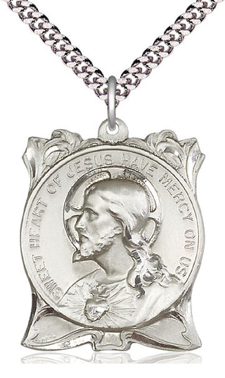 Sterling Silver Sacred Heart of Jesus Pendant Necklace