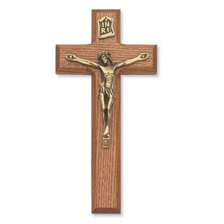 7" Stained Oak Crucifix Gold Corpus
