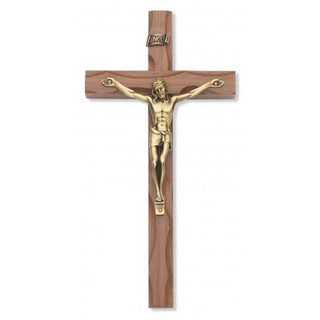 10" Carved Walnut Crucifix Gold