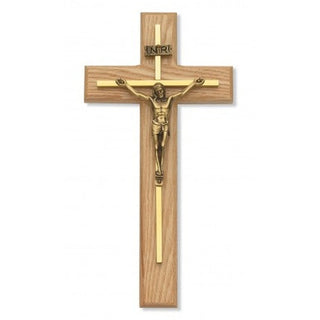 12-inch Oak Crucifix Gold Overlay
