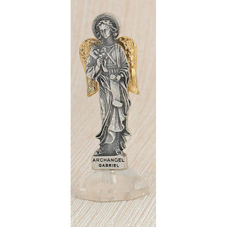 6-pack - Silver & Gold Tone Archangel Gabriel Adhesive Mini Statue on Acrylic Base