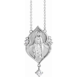 Sterling Silver .08 CTW Natural Diamond Miraculous Mary 18" Necklace 