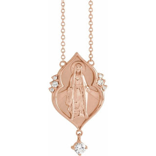 14K Rose .08 CTW Natural Diamond Miraculous Mary 16" Necklace 