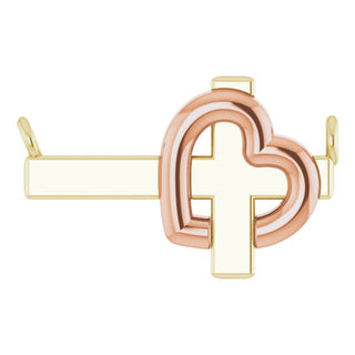 14K Yellow/Rose 12.6x7.8 mm Sideways Cross & Heart Necklace Center
