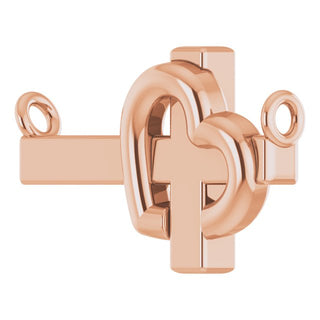 14K Rose 12.6x7.8 mm Sideways Cross & Heart Necklace Center