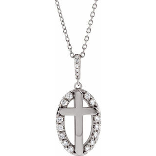 Sterling Silver 1/5 CTW Natural Diamond Halo-Style Cross 16-18" Necklace
