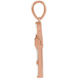 14K Rose 3/8 CTW Natural Diamond Baguette Cross Pendant