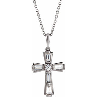 Platinum 3/8 CTW Natural Diamond Baguette Cross 16-18" Necklace