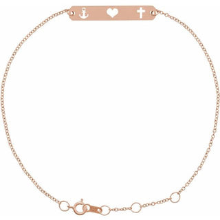 14K Rose Faith, Love, Hope Bar 6 1/2-7 1/2" Bracelet