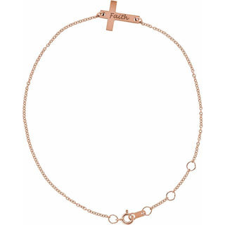 14K Rose Engravable Cross 6 1/2-7 1/2" Bracelet