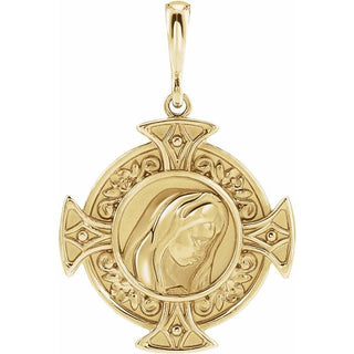 14K Yellow Virgin Mary Cross Pendant