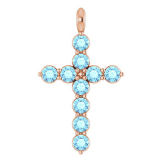 14K Rose Natural Aquamarine Cross Pendant