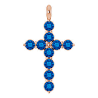 14K Rose Natural Blue Sapphire Cross Pendant