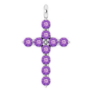 Sterling Silver Natural Amethyst Cross Pendant