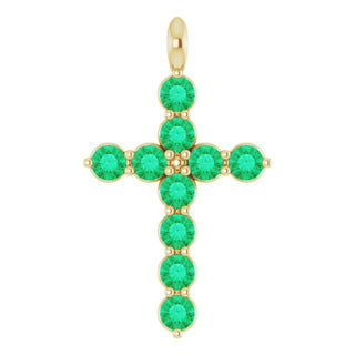 14K Yellow Natural Emerald Cross Pendant