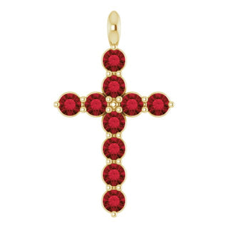 14K Yellow Natural Mozambique Garnet Cross Pendant