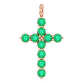 14K Rose Natural Emerald Cross Pendant