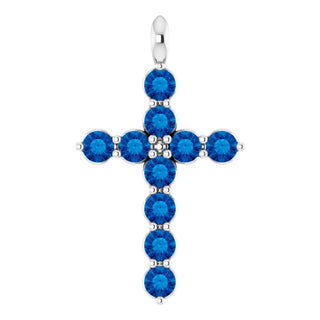 Sterling Silver Natural Blue Sapphire Cross Pendant