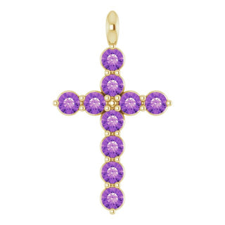 14K Yellow Natural Amethyst Cross Pendant