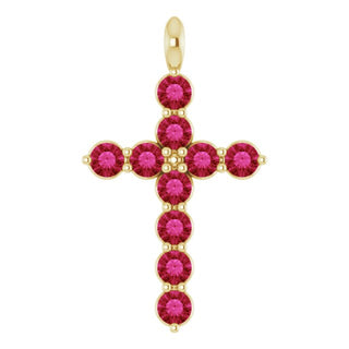 14K Yellow Lab-Grown Ruby Cross Pendant