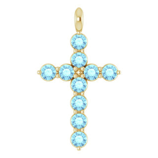 14K Yellow Natural Aquamarine Cross Pendant