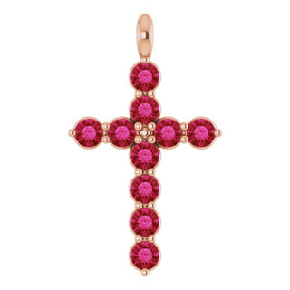 14K Rose Natural Ruby Cross Pendant