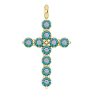 14K Yellow Lab-Grown Alexandrite Cross Pendant