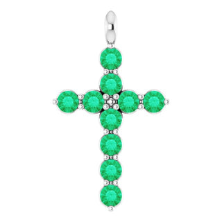 Sterling Silver Lab-Grown Emerald Cross Pendant