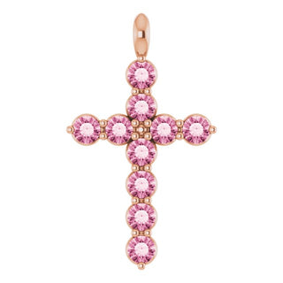 14K Rose Natural Pink Tourmaline Cross Pendant