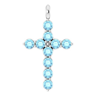 14K White Natural Aquamarine Cross Pendant