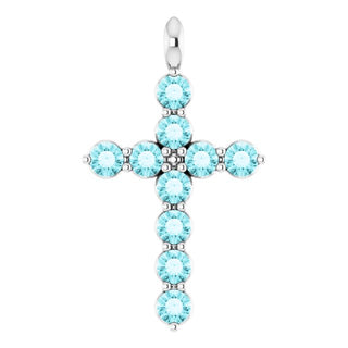 Sterling Silver Natural Blue Zircon Cross Pendant