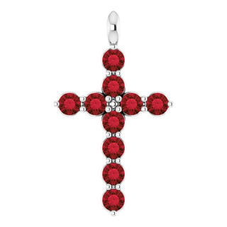 Platinum Natural Mozambique Garnet Cross Pendant