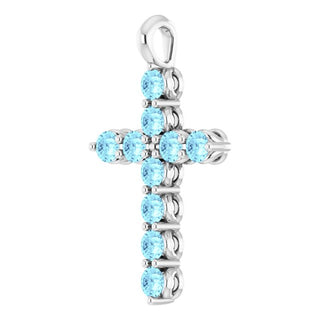 14K White Natural Aquamarine Cross Pendant