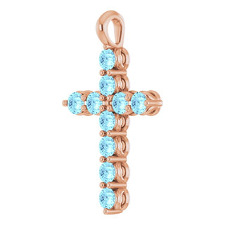 14K Rose Natural Aquamarine Cross Pendant