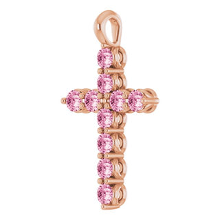 14K Rose Natural Pink Tourmaline Cross Pendant