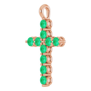 14K Rose Natural Emerald Cross Pendant