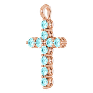 14K Rose Natural Blue Zircon Cross Pendant