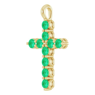 14K Yellow Natural Emerald Cross Pendant