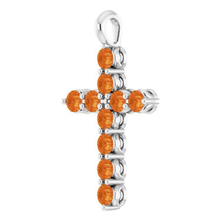 14K White Natural Citrine Cross Pendant