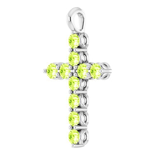 14K White Natural Peridot Cross Pendant